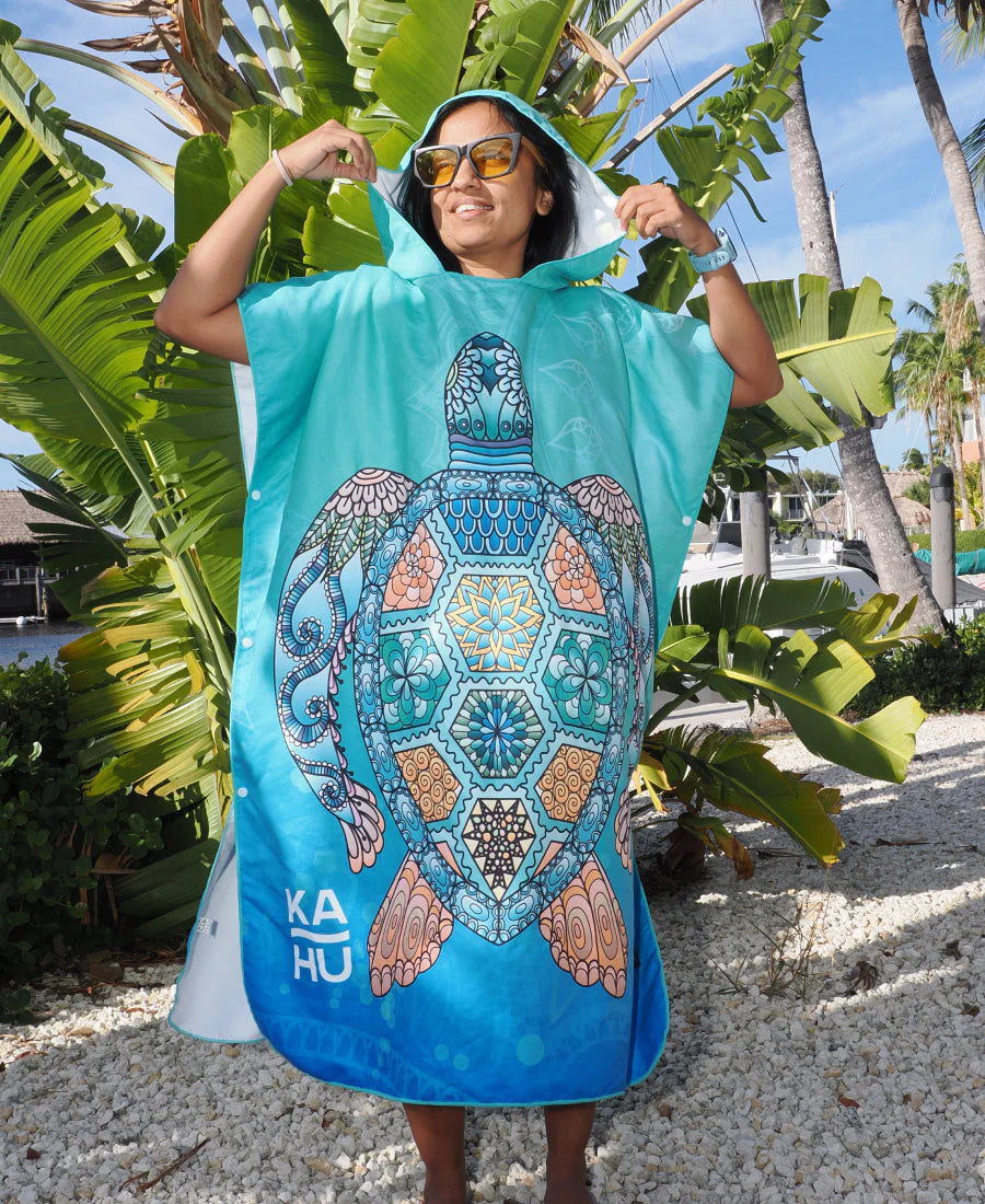 Kahu Premium Suede Microfiber Towel Poncho Honu