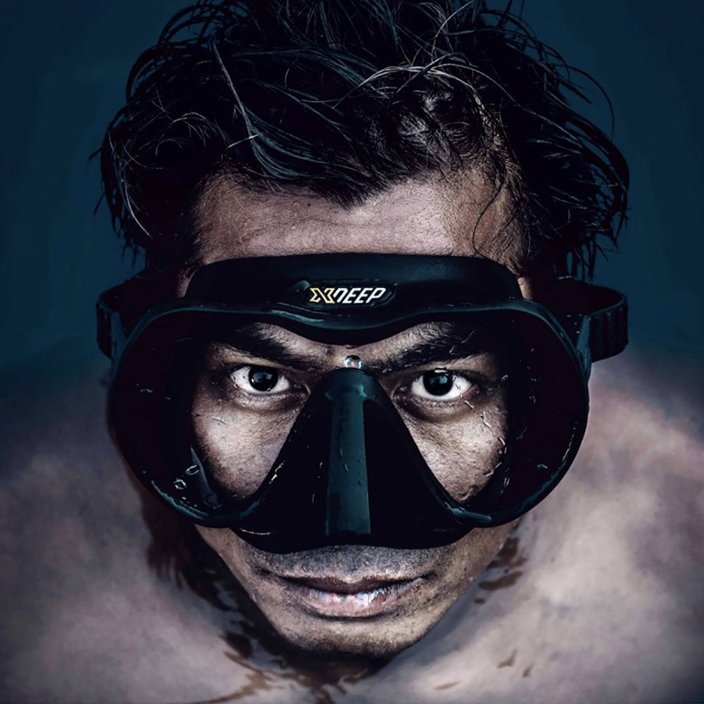 Diver wearing XDeep Frameless Mask Black