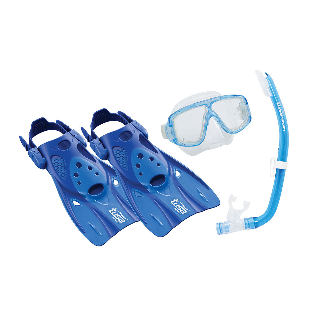 TUSA Platina Hyperdry Mask Snorkel Fins Set Blue